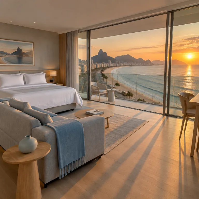 Elegância urbana no Atlântico Copacabana Hotel para quem viaja pelo Brasil